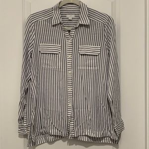 J. Jill Button Up Long Sleeve Gray Stripe Shirt Size XS